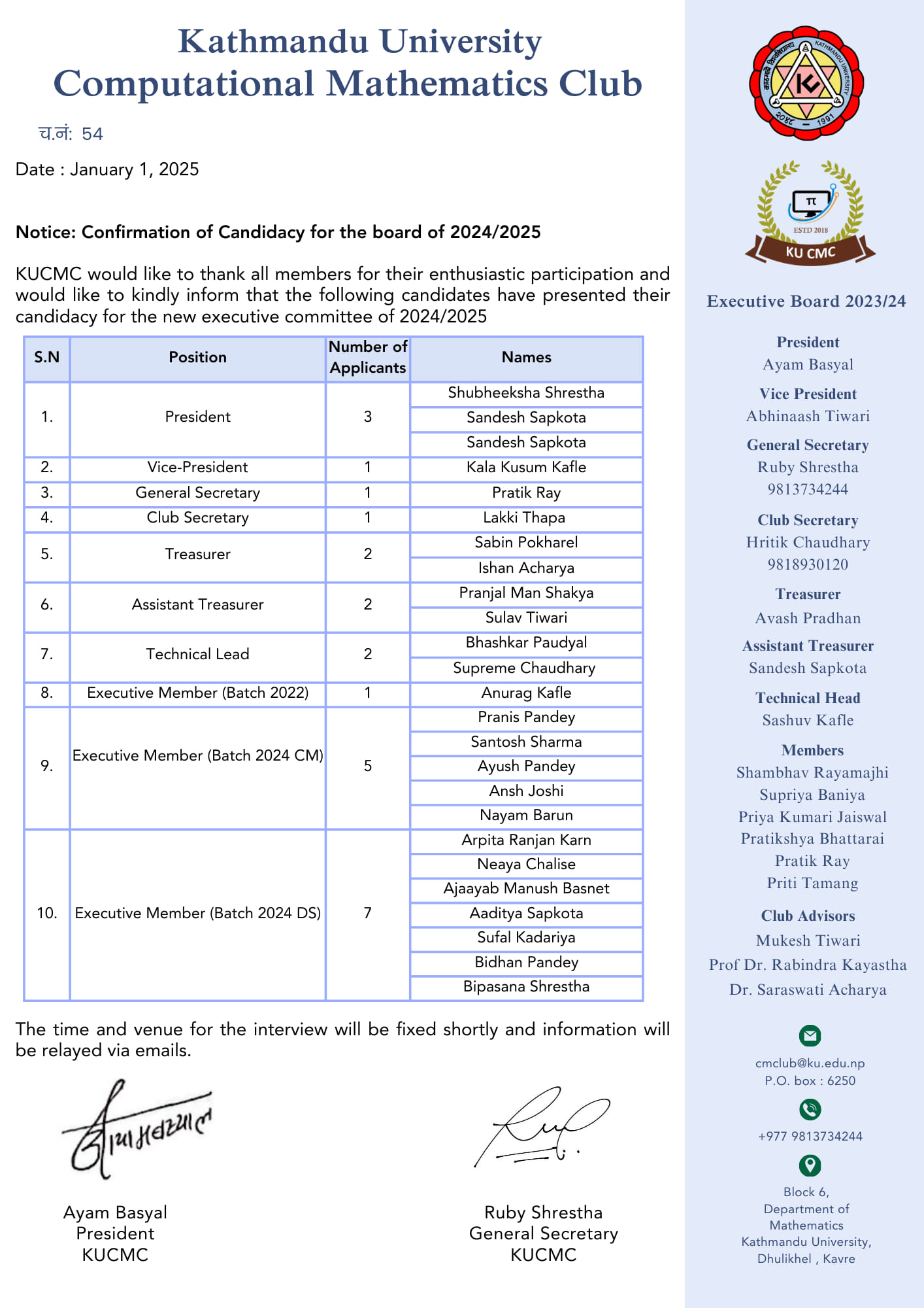 Candidates for Executive Committee Board 2025